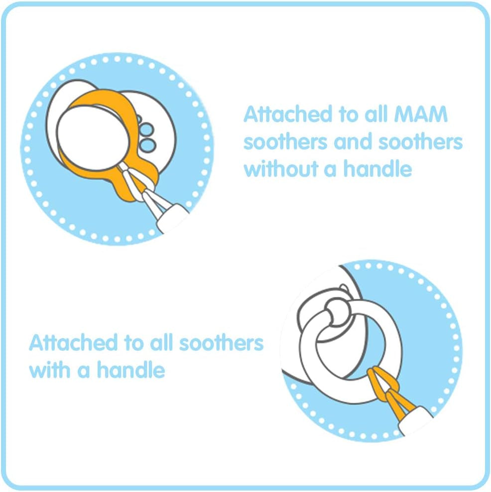 Dummy Clip | 2 Pack | Baby Soother Clips Fit All Soothers | Adjustable Length and Lightweight Design | Baby Accessories | White with Blue Strap | Dummies Not Included