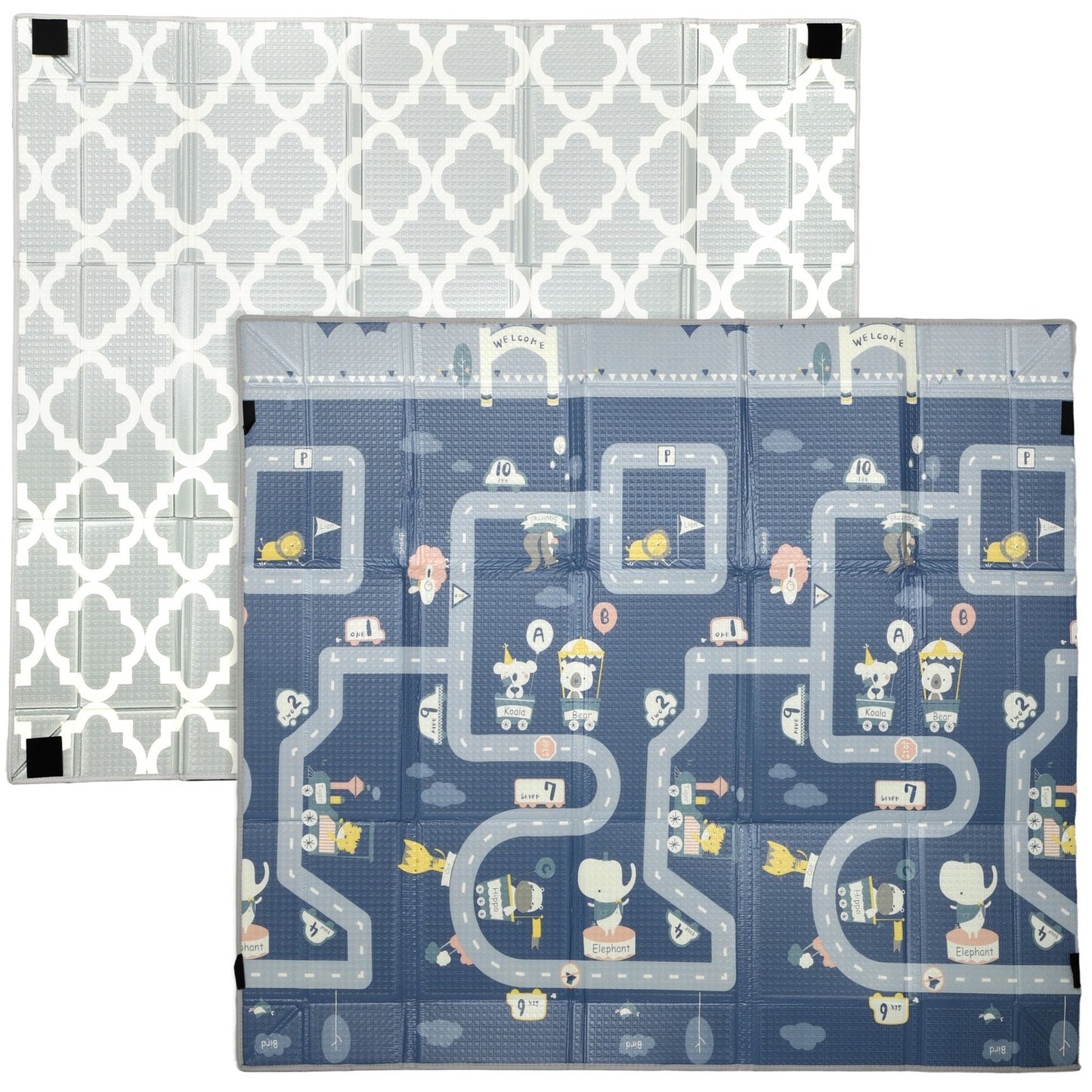 Foldable Baby Play Mat, Baby Playpen, Traffic & Grey Diamond Theme