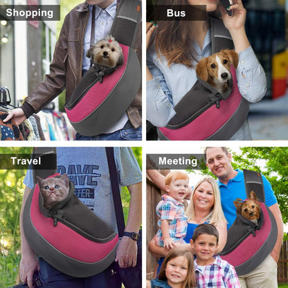 Pet Sling Carrier for Small Dogs Cats,Breathable Mesh Travelling Hand Free Puppy Backpack with Pouch and Adjustable Strap Carrier (M, Fuchsia)