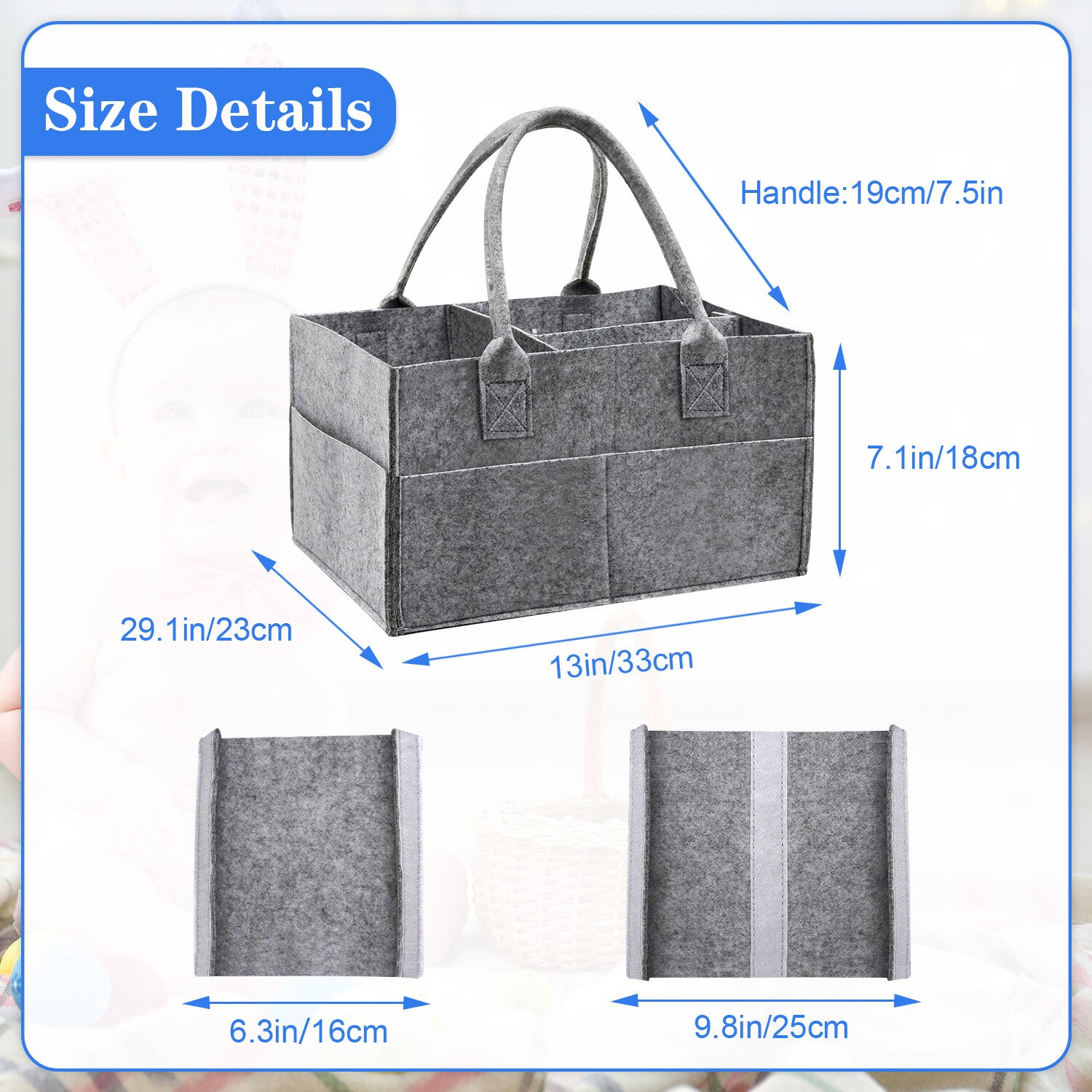 Felt Baby Diaper Organizer Caddy Changing Nappy Kids Storage Carrier Grey Bag UK