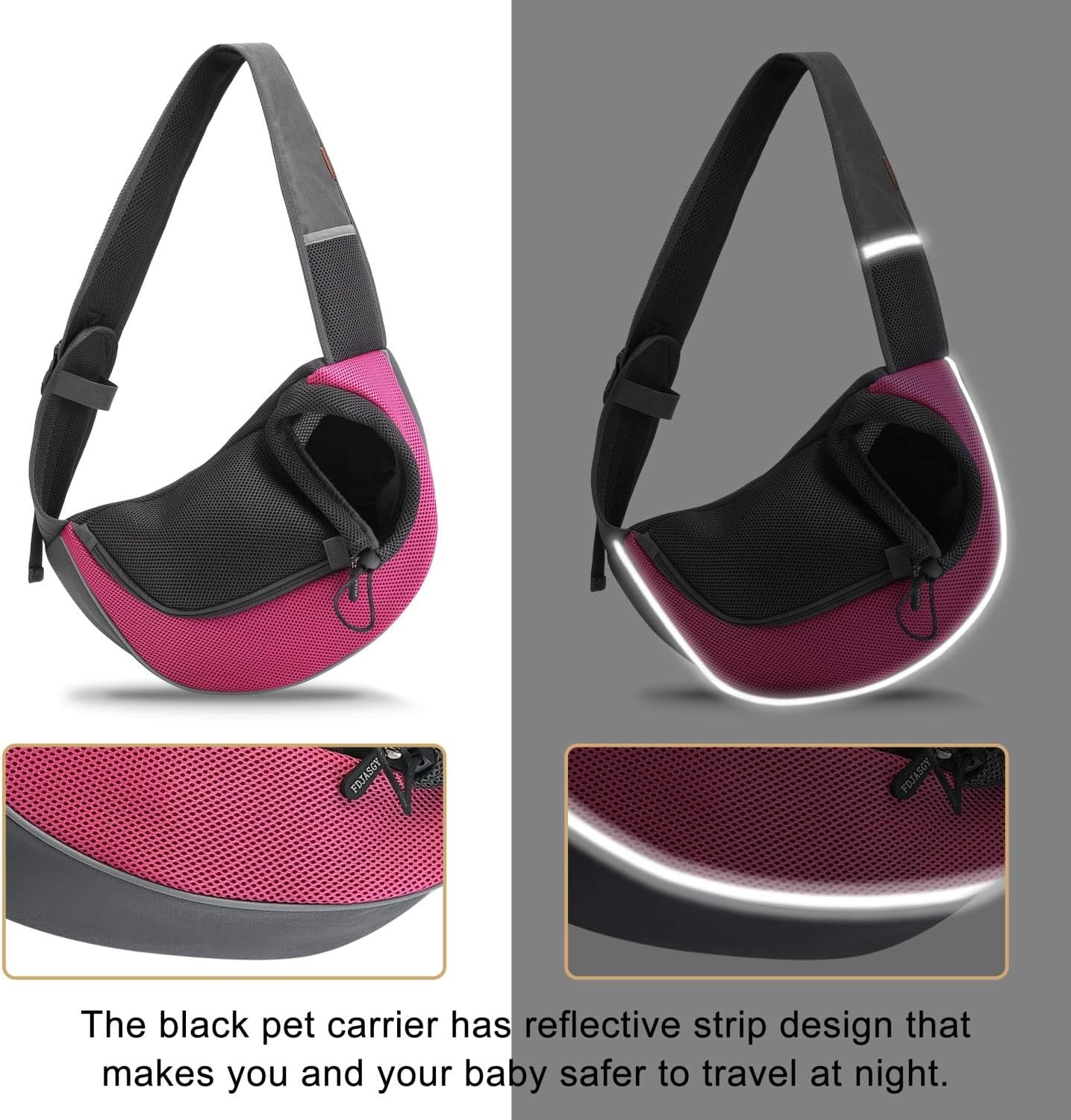 Pet Sling Carrier for Small Dogs Cats,Breathable Mesh Travelling Hand Free Puppy Backpack with Pouch and Adjustable Strap Carrier (M, Fuchsia)