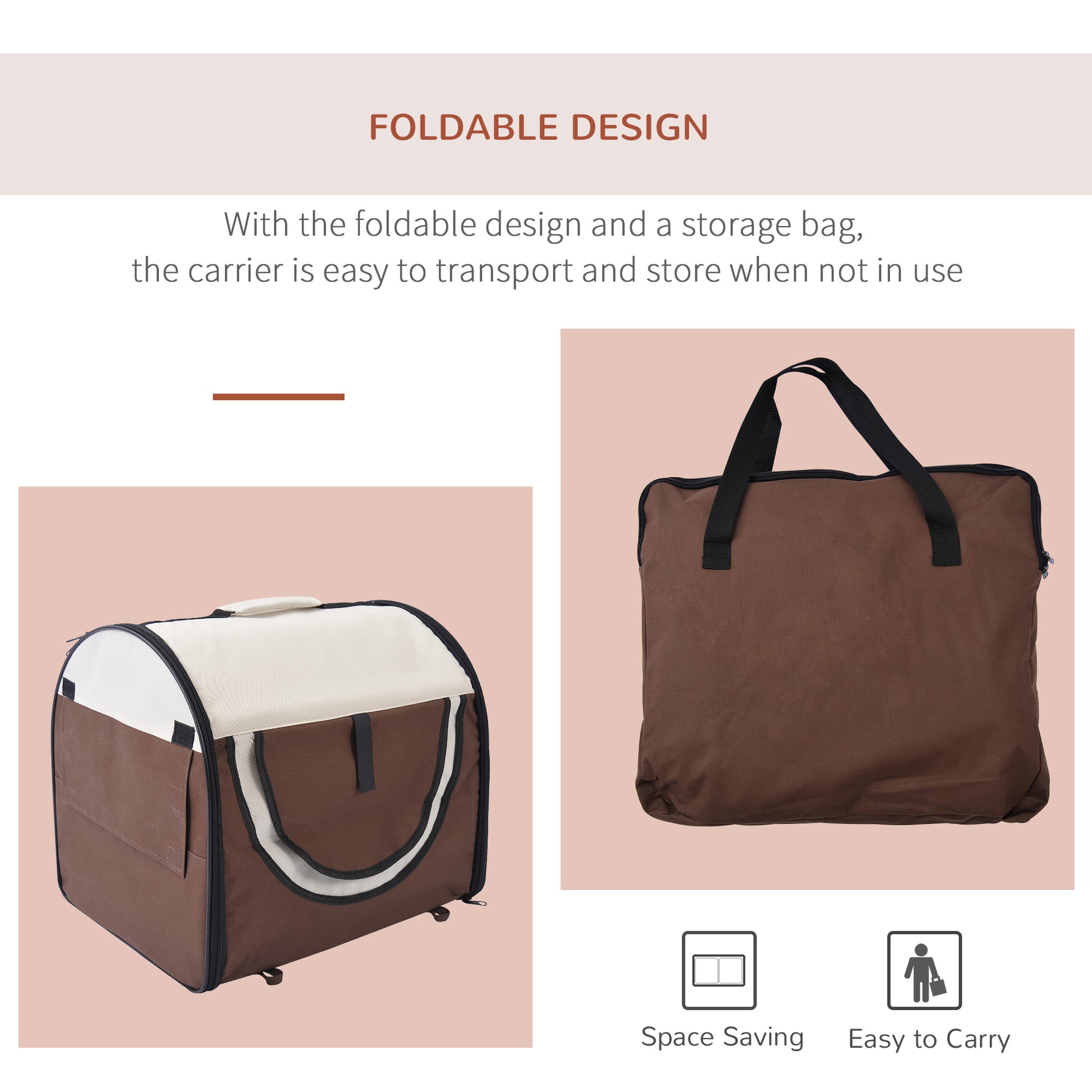 46Cm Foldable Pet Carrier Bag, Soft Side Fabric Dog Crate W/ Ground Stakes