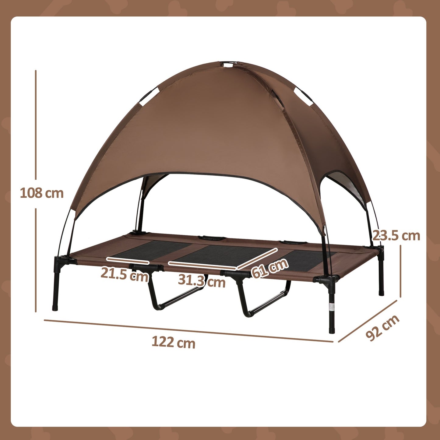 Pawhut 122Cm Elevated Dog Bed Cooling Raised Pet Cot UV Protection Canopy Brown