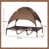 Pawhut 122Cm Elevated Dog Bed Cooling Raised Pet Cot UV Protection Canopy Brown