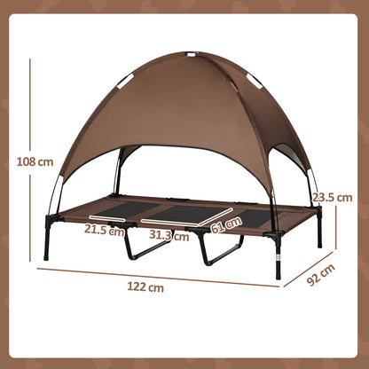 Pawhut 122Cm Elevated Dog Bed Cooling Raised Pet Cot UV Protection Canopy Brown