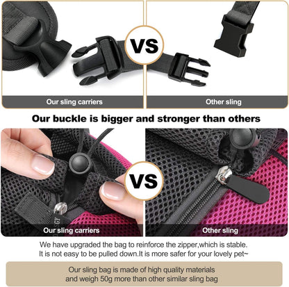Pet Sling Carrier for Small Dogs Cats,Breathable Mesh Travelling Hand Free Puppy Backpack with Pouch and Adjustable Strap Carrier (M, Fuchsia)