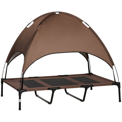 Pawhut 122Cm Elevated Dog Bed Cooling Raised Pet Cot UV Protection Canopy Brown