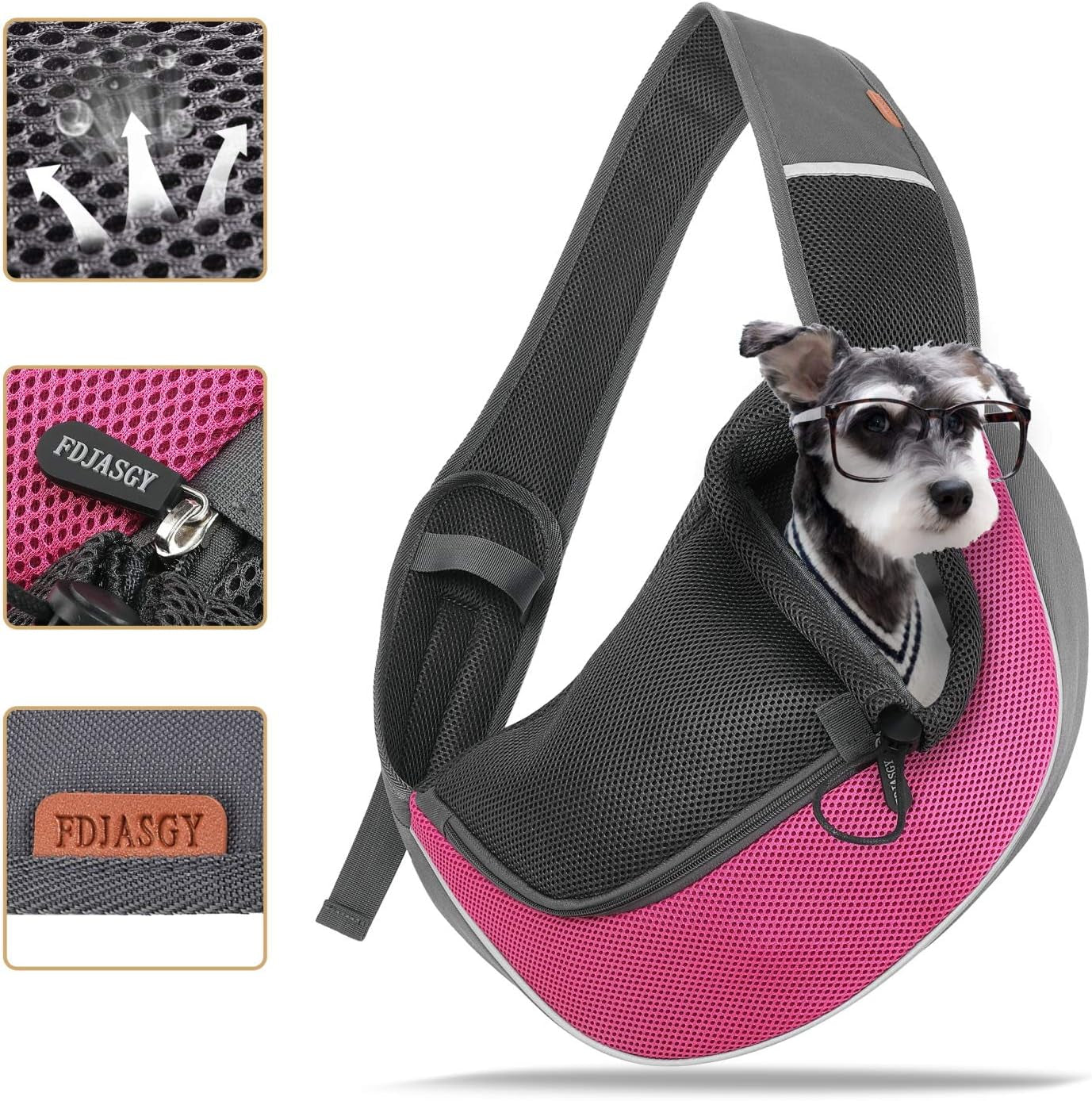 Pet Sling Carrier for Small Dogs Cats,Breathable Mesh Travelling Hand Free Puppy Backpack with Pouch and Adjustable Strap Carrier (M, Fuchsia)