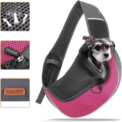 Pet Sling Carrier for Small Dogs Cats,Breathable Mesh Travelling Hand Free Puppy Backpack with Pouch and Adjustable Strap Carrier (M, Fuchsia)