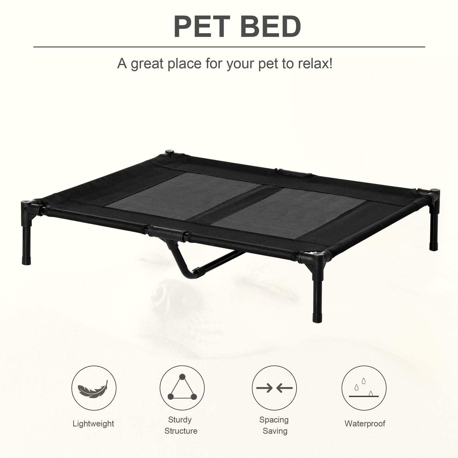 Pawhut Large Pet Cot Portable Dog Cat Sleep Bed Elevated Camping Outdoor Black