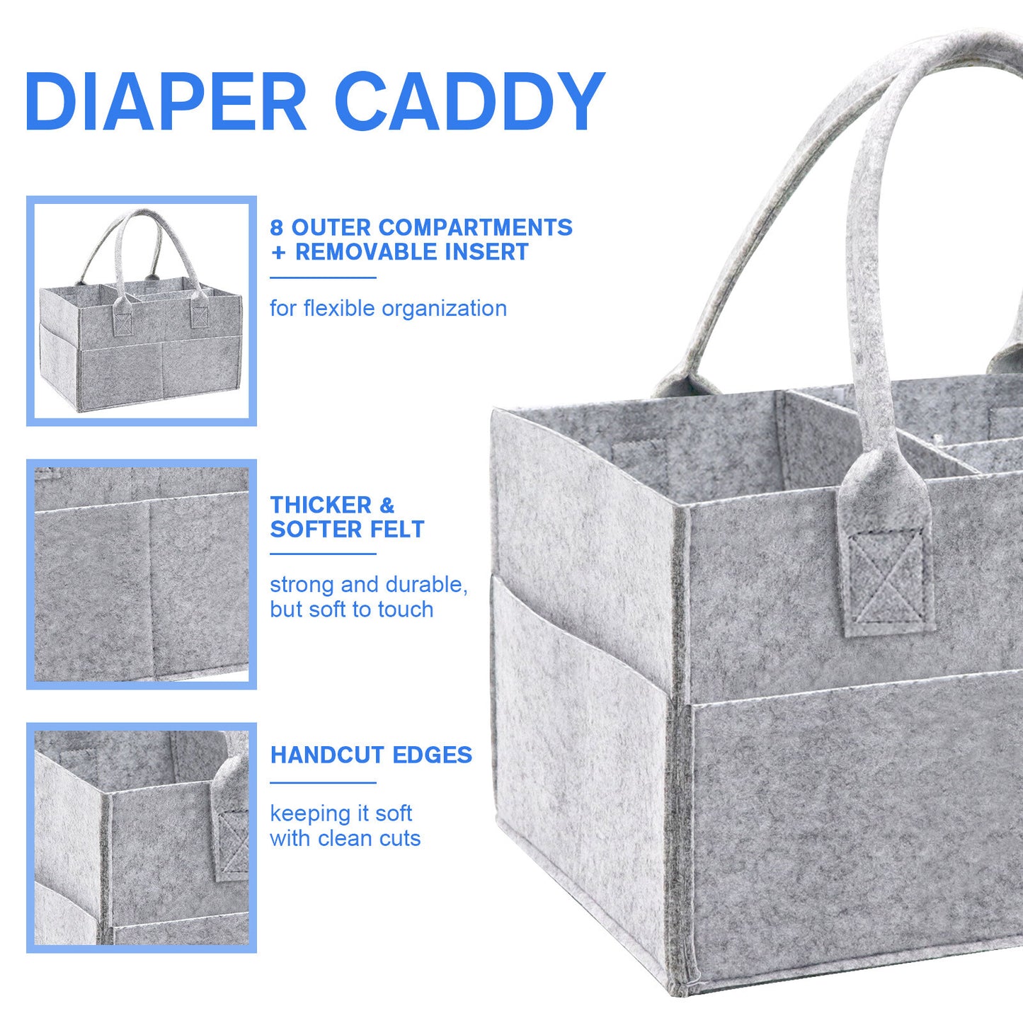 Felt Baby Diaper Organizer Caddy Changing Nappy Kids Storage Carrier Grey Bag UK