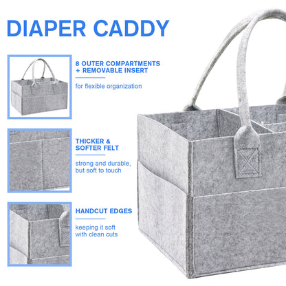 Felt Baby Diaper Organizer Caddy Changing Nappy Kids Storage Carrier Grey Bag UK