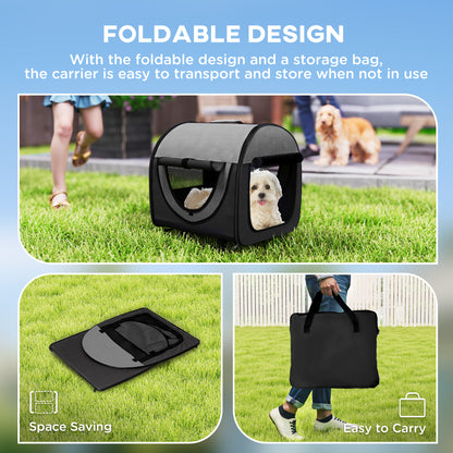 46Cm Foldable Pet Carrier Bag, Soft Side Fabric Dog Crate W/ Ground Stakes