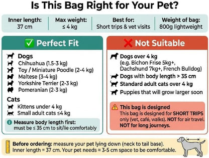 Dog Carrier for Small Dogs up to 4Kg, Soft-Sided Pet Travel Bag with Safety Leash & Storage Pockets, for Vet Visits & Short Trips,Khaki