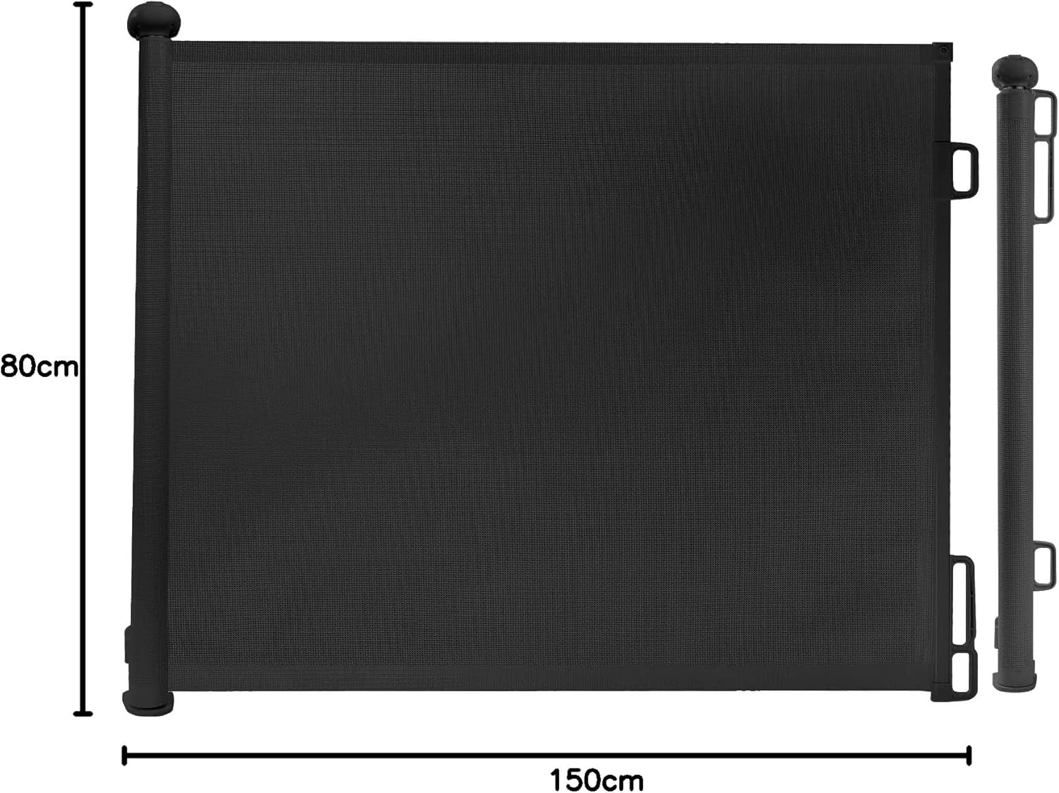 Retractable Stair Gate for Baby & Pet with Secure 2-Step Lock 150Cm Wide & 80Cm Tall, One Hand Operated Baby Gate, Child Safety Gate for Doorways Stairs, Hallways, Kitchen (Black)