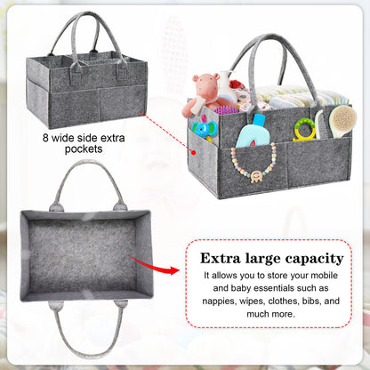 Felt Baby Diaper Organizer Caddy Changing Nappy Kids Storage Carrier Grey Bag UK