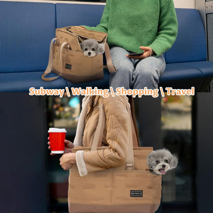 Dog Carrier for Small Dogs up to 4Kg, Soft-Sided Pet Travel Bag with Safety Leash & Storage Pockets, for Vet Visits & Short Trips,Khaki