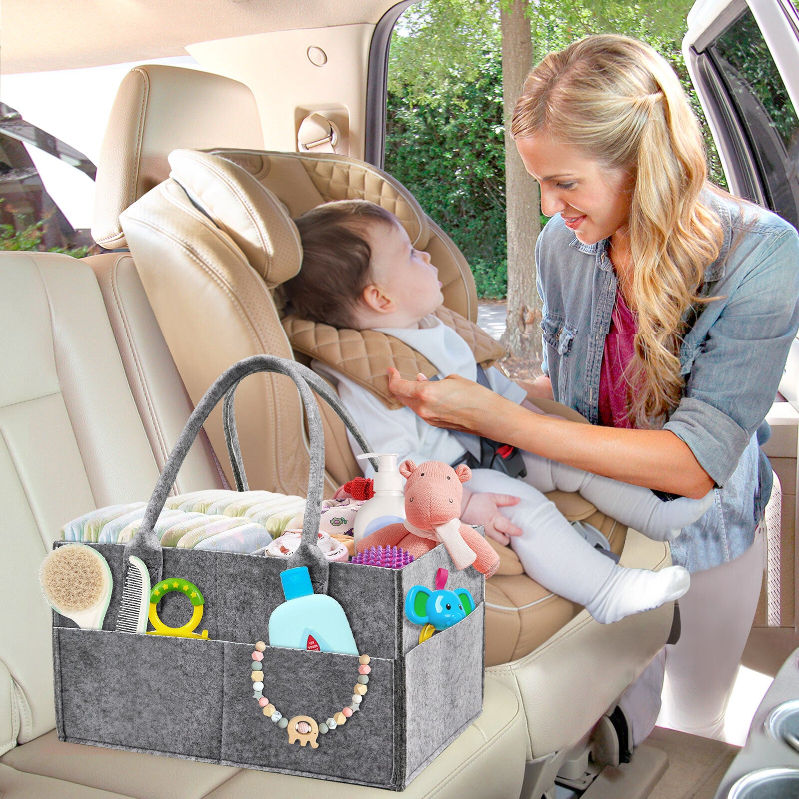 Felt Baby Diaper Organizer Caddy Changing Nappy Kids Storage Carrier Grey Bag UK