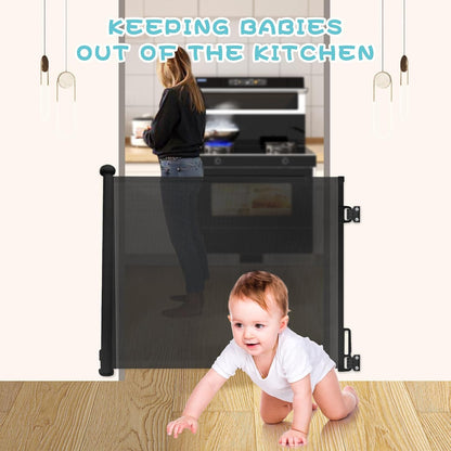 Retractable Stair Gate for Baby & Pet with Secure 2-Step Lock 150Cm Wide & 80Cm Tall, One Hand Operated Baby Gate, Child Safety Gate for Doorways Stairs, Hallways, Kitchen (Black)