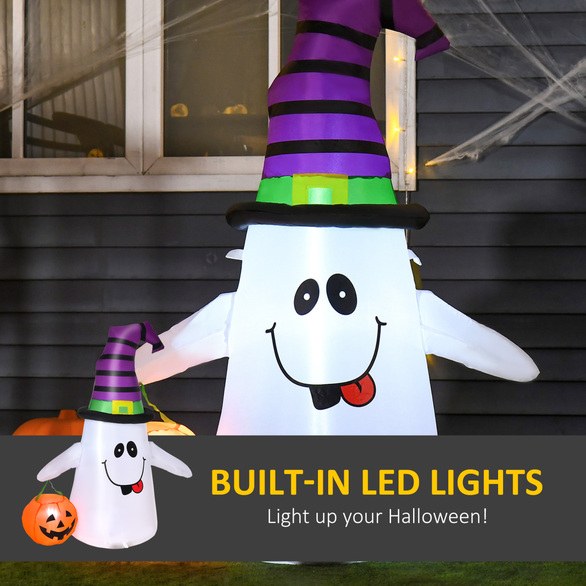 1.2M Halloween Inflatable Witch Ghost Pumpkin Lantern with LED Lights