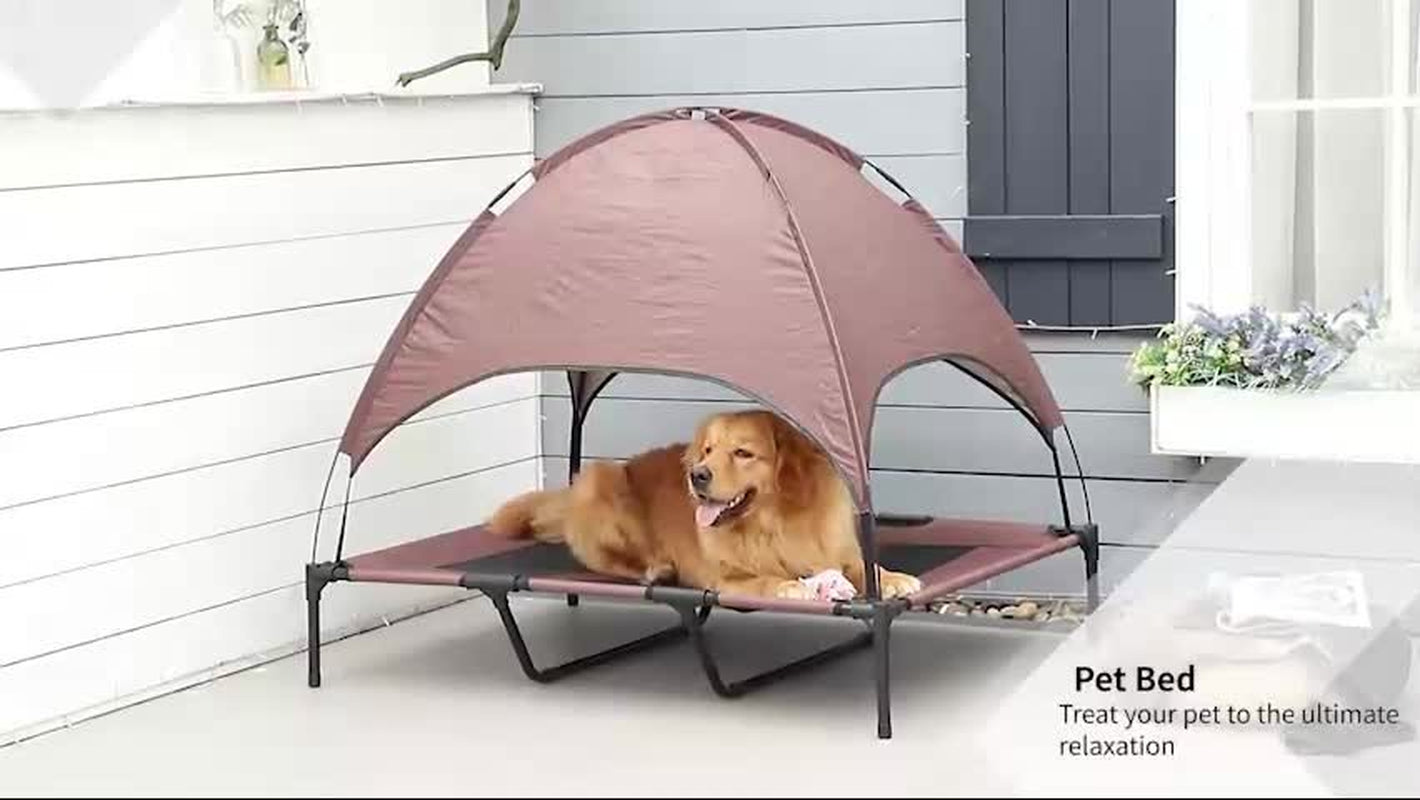 Pawhut 122Cm Elevated Dog Bed Cooling Raised Pet Cot UV Protection Canopy Brown