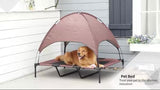 Pawhut 122Cm Elevated Dog Bed Cooling Raised Pet Cot UV Protection Canopy Brown