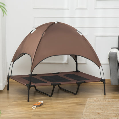 Pawhut 122Cm Elevated Dog Bed Cooling Raised Pet Cot UV Protection Canopy Brown