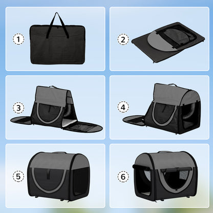 46Cm Foldable Pet Carrier Bag, Soft Side Fabric Dog Crate W/ Ground Stakes