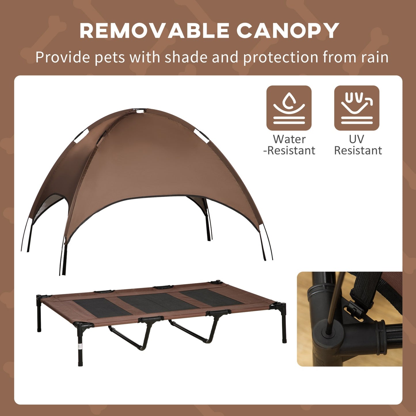 Pawhut 122Cm Elevated Dog Bed Cooling Raised Pet Cot UV Protection Canopy Brown