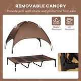 Pawhut 122Cm Elevated Dog Bed Cooling Raised Pet Cot UV Protection Canopy Brown