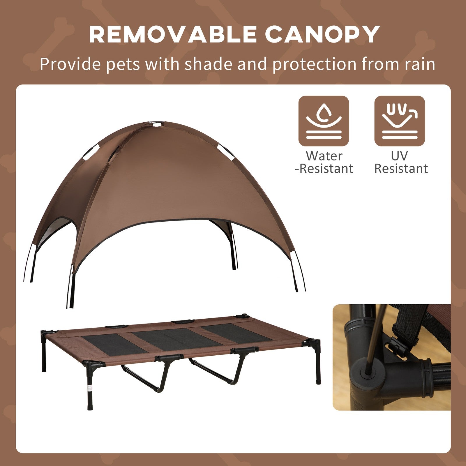 Pawhut 122Cm Elevated Dog Bed Cooling Raised Pet Cot UV Protection Canopy Brown