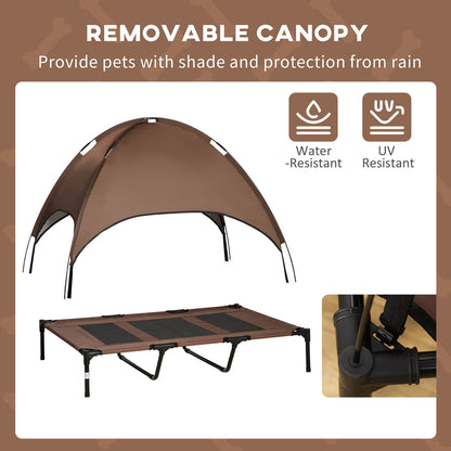 Pawhut 122Cm Elevated Dog Bed Cooling Raised Pet Cot UV Protection Canopy Brown