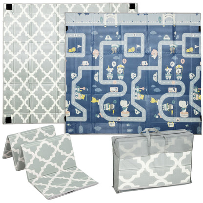 Foldable Baby Play Mat, Baby Playpen, Traffic & Grey Diamond Theme