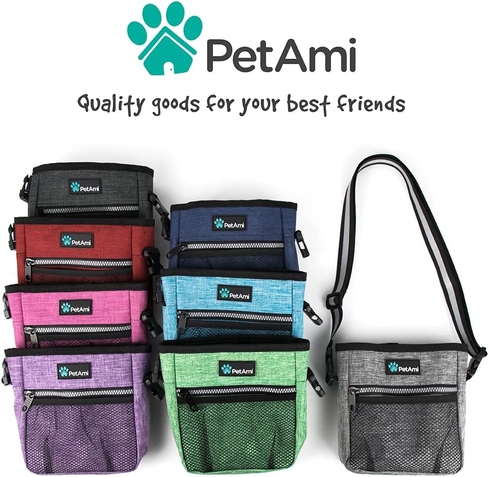 Dog Treat Pouch | Dog Training Pouch Bag with Waist Shoulder Strap, Poop Bag Dispenser | Treat Training Bag for Treats, Kibbles, Pet Toys | 3 Ways to Wear (Purple)