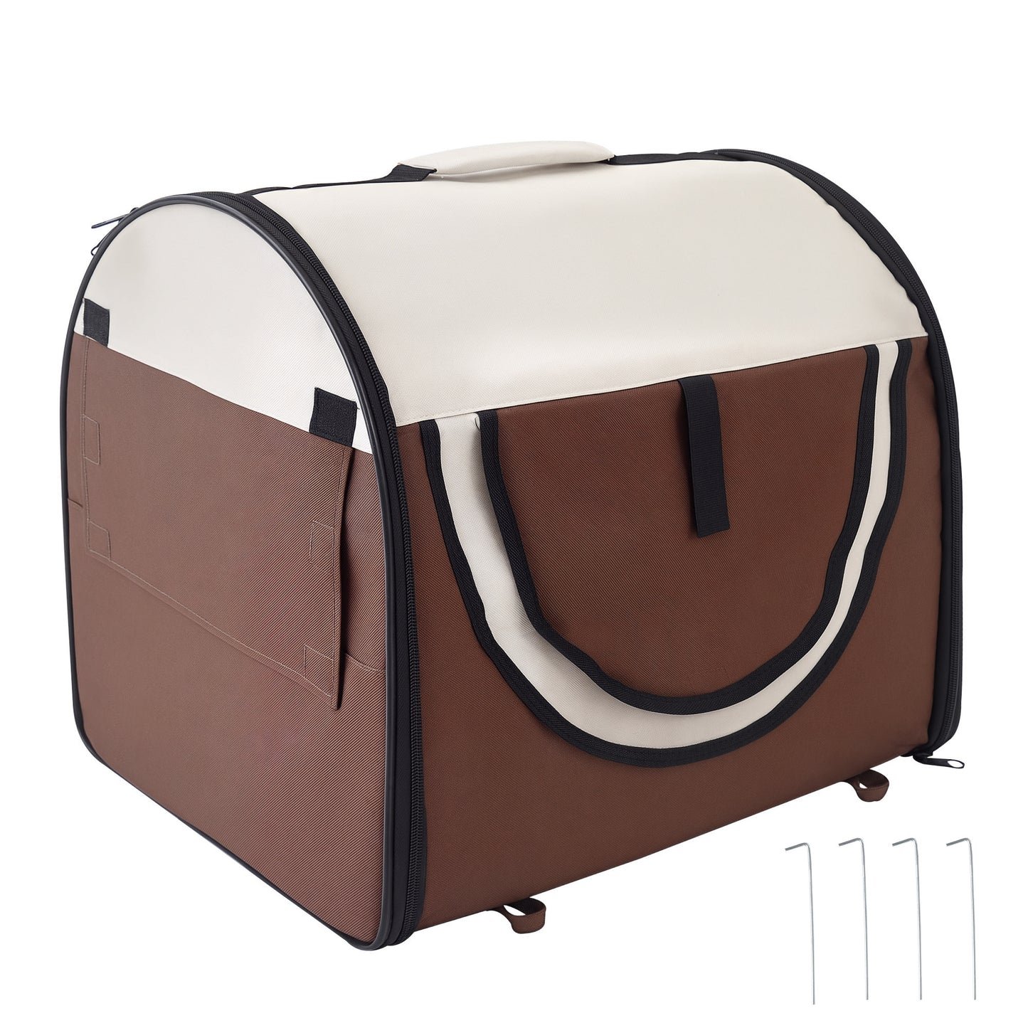 46Cm Foldable Pet Carrier Bag, Soft Side Fabric Dog Crate W/ Ground Stakes