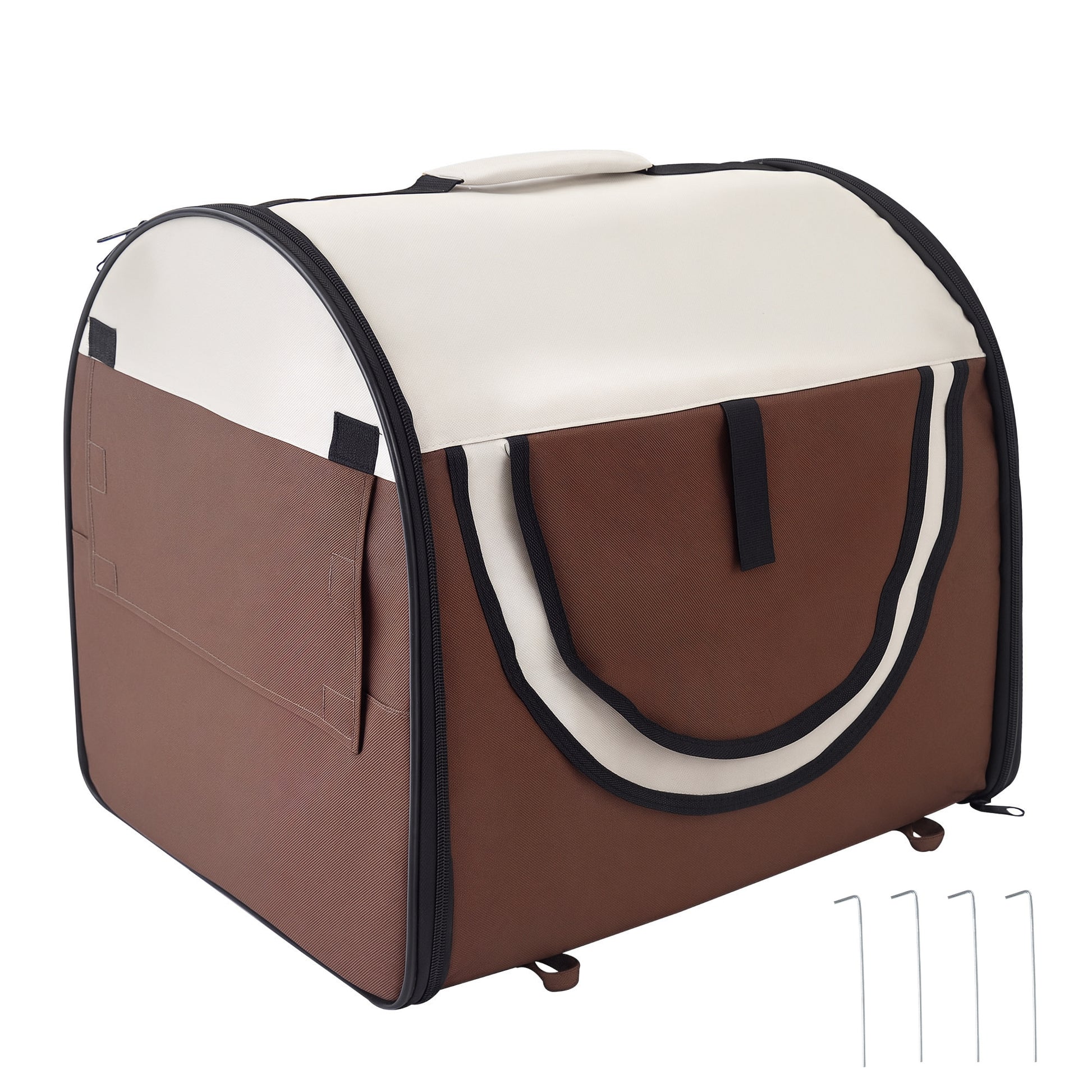 46Cm Foldable Pet Carrier Bag, Soft Side Fabric Dog Crate W/ Ground Stakes