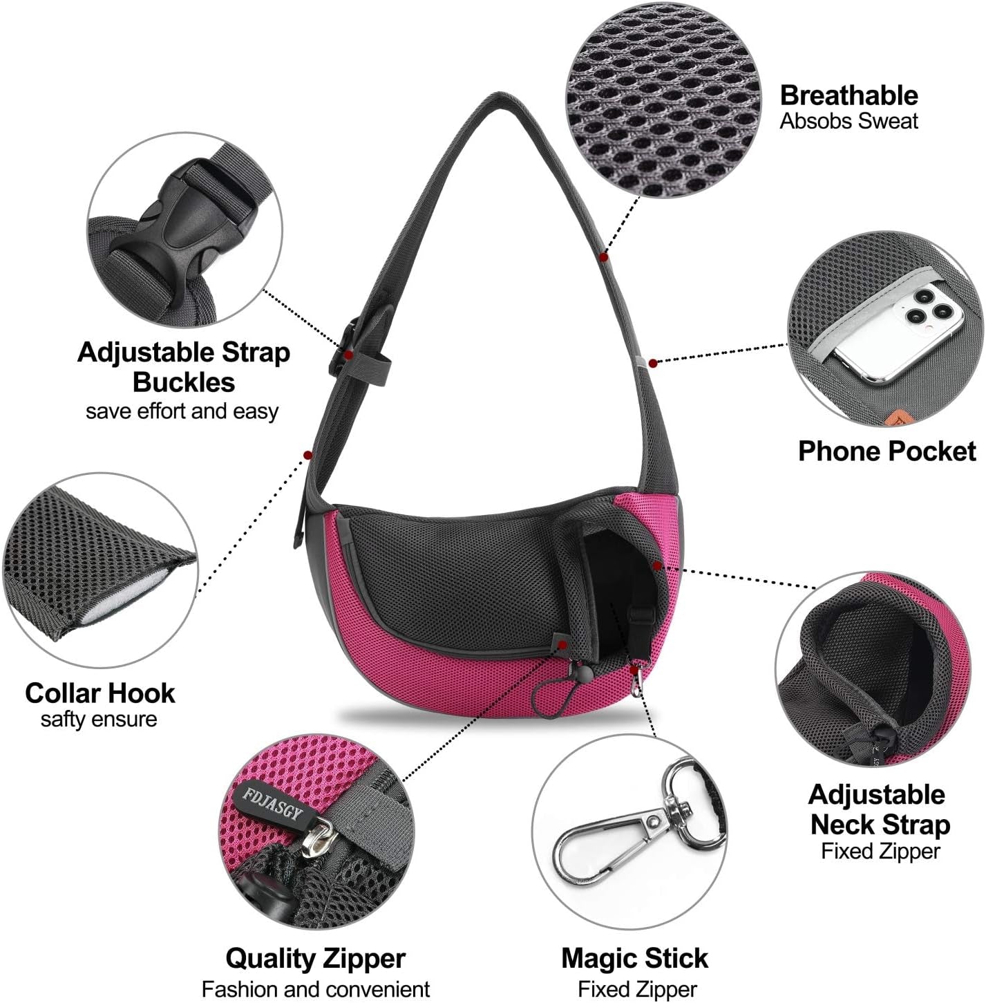 Pet Sling Carrier for Small Dogs Cats,Breathable Mesh Travelling Hand Free Puppy Backpack with Pouch and Adjustable Strap Carrier (M, Fuchsia)