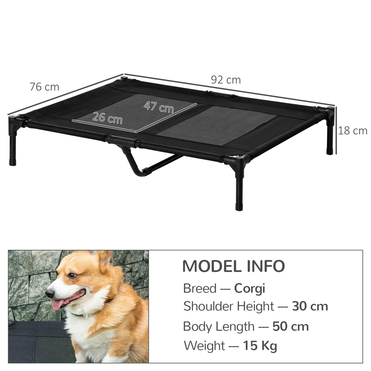 Pawhut Large Pet Cot Portable Dog Cat Sleep Bed Elevated Camping Outdoor Black