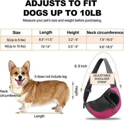 Pet Sling Carrier for Small Dogs Cats,Breathable Mesh Travelling Hand Free Puppy Backpack with Pouch and Adjustable Strap Carrier (M, Fuchsia)
