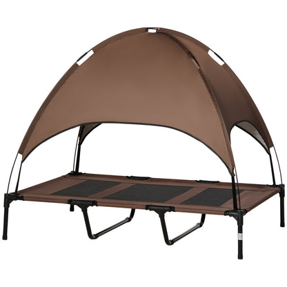 Pawhut 122Cm Elevated Dog Bed Cooling Raised Pet Cot UV Protection Canopy Brown