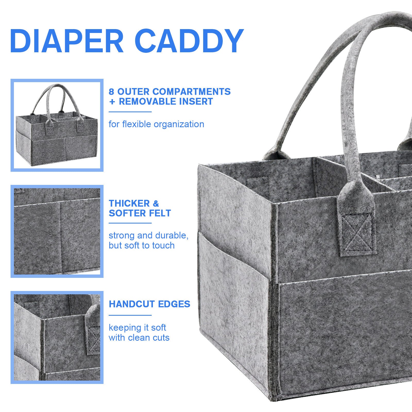 Felt Baby Diaper Organizer Caddy Changing Nappy Kids Storage Carrier Grey Bag UK