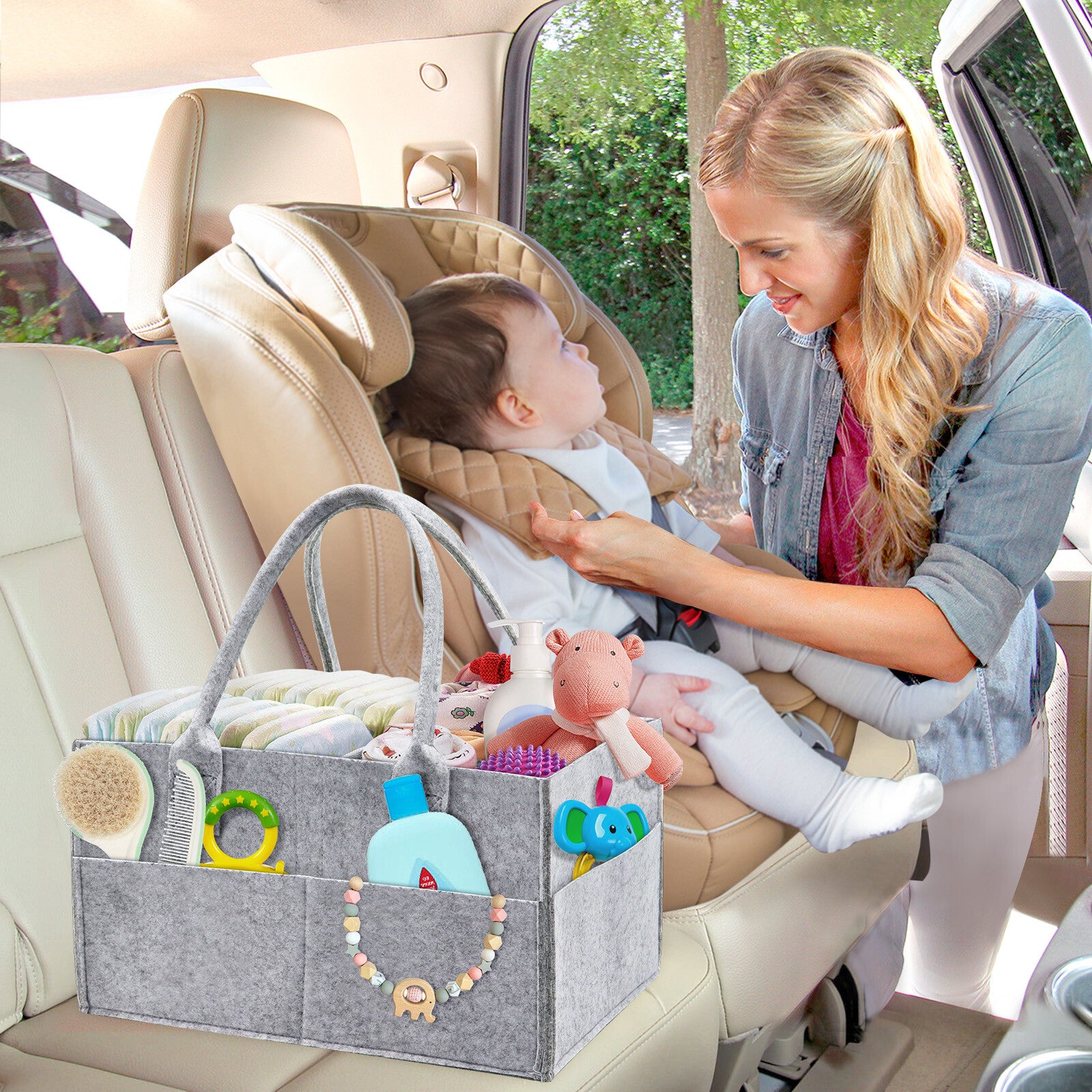 Felt Baby Diaper Organizer Caddy Changing Nappy Kids Storage Carrier Grey Bag UK