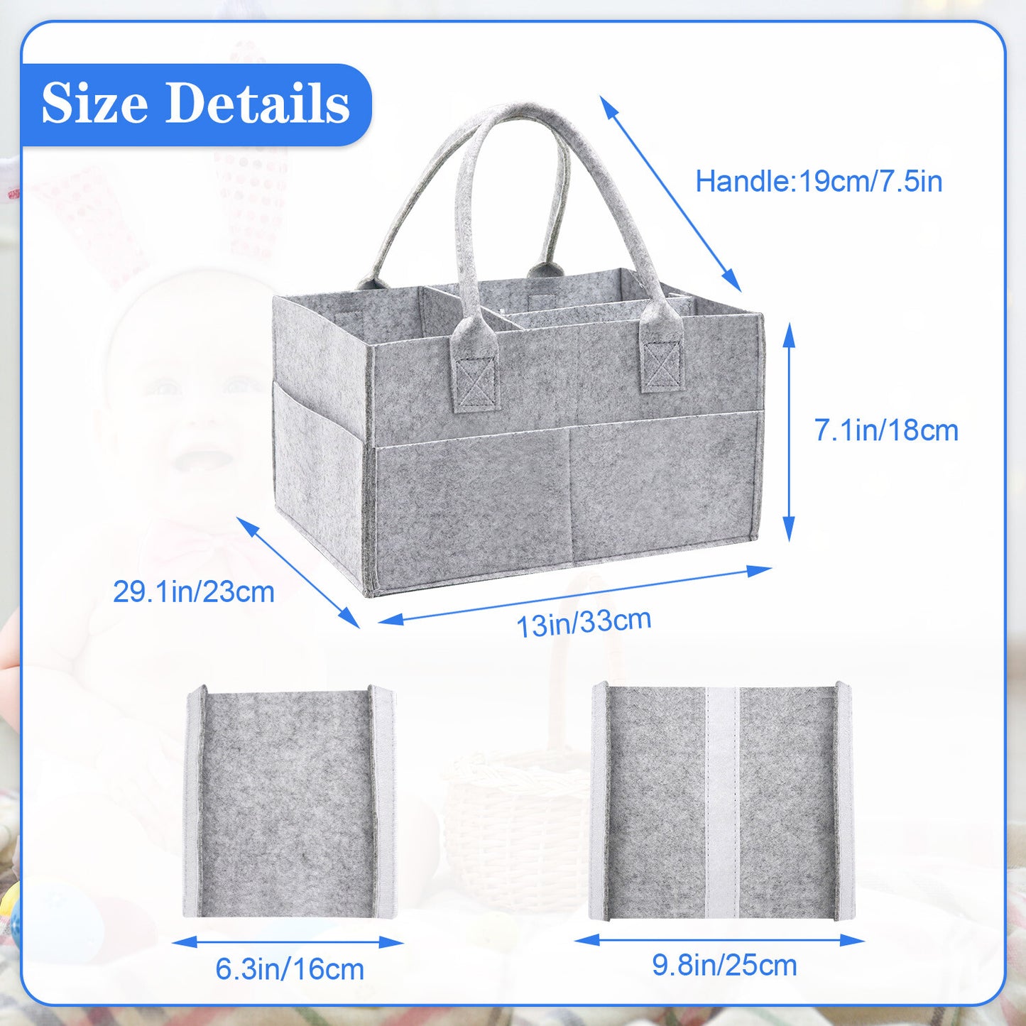 Felt Baby Diaper Organizer Caddy Changing Nappy Kids Storage Carrier Grey Bag UK
