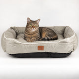 Medium Dog Bed 70x60x15cm – Padded Pet Bed with Raised Sides – Khaki Beige