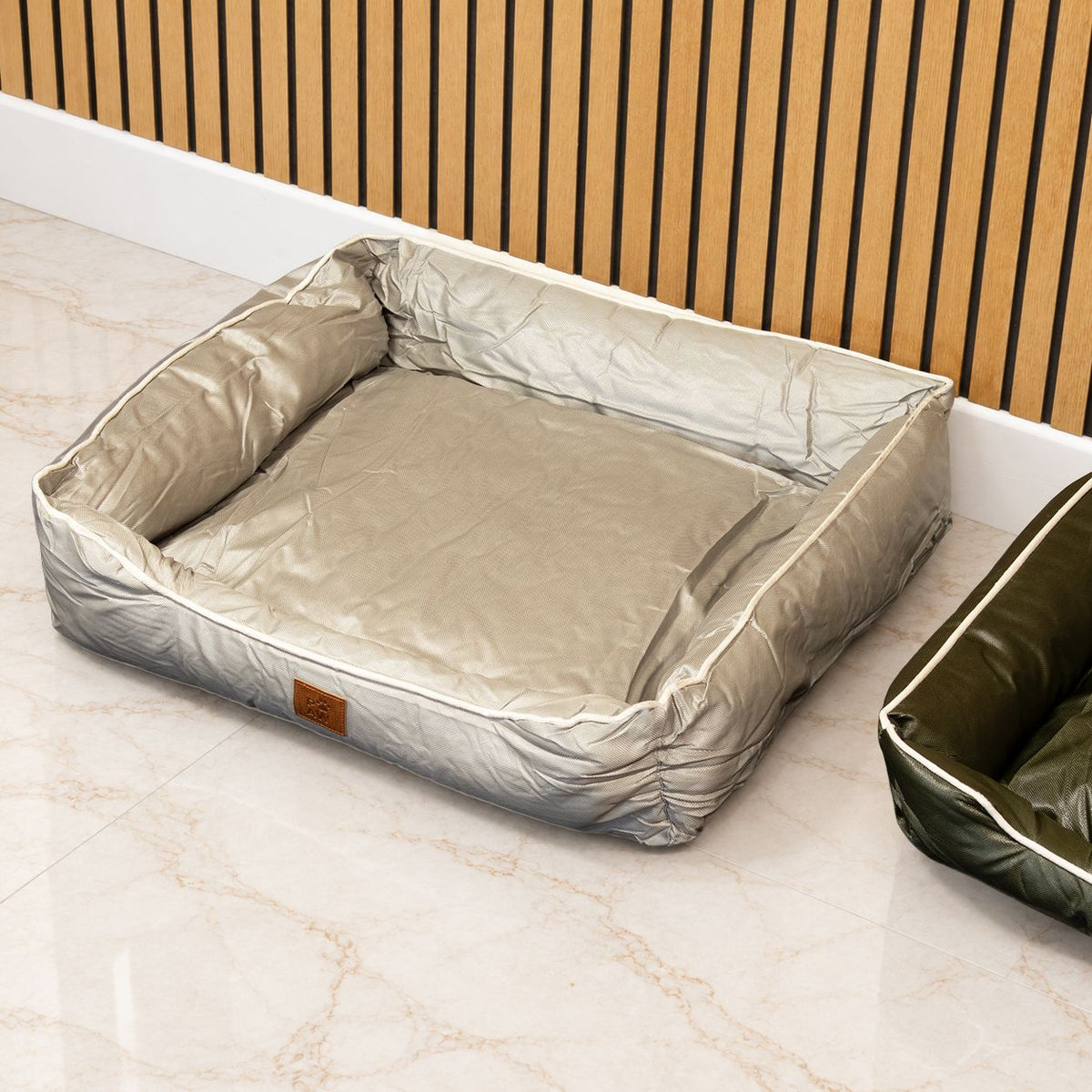 Medium Dog Bed 70x60x15cm – Padded Pet Bed with Raised Sides – Khaki Beige