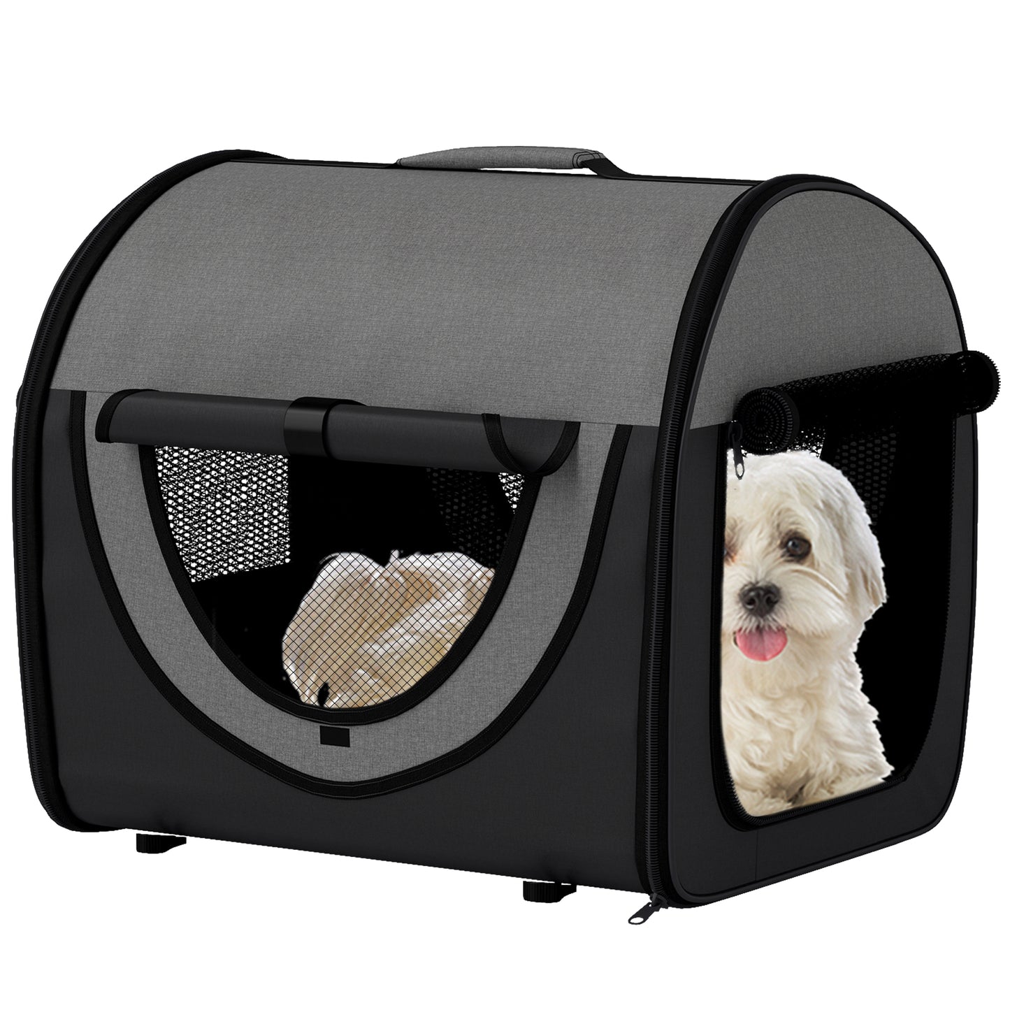 46Cm Foldable Pet Carrier Bag, Soft Side Fabric Dog Crate W/ Ground Stakes