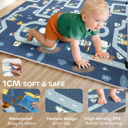 Foldable Baby Play Mat, Baby Playpen, Traffic & Grey Diamond Theme