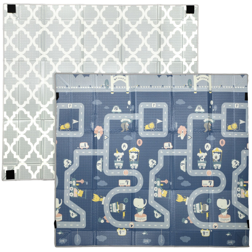 Foldable Baby Play Mat, Baby Playpen, Traffic & Grey Diamond Theme