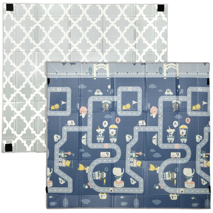Foldable Baby Play Mat, Baby Playpen, Traffic & Grey Diamond Theme