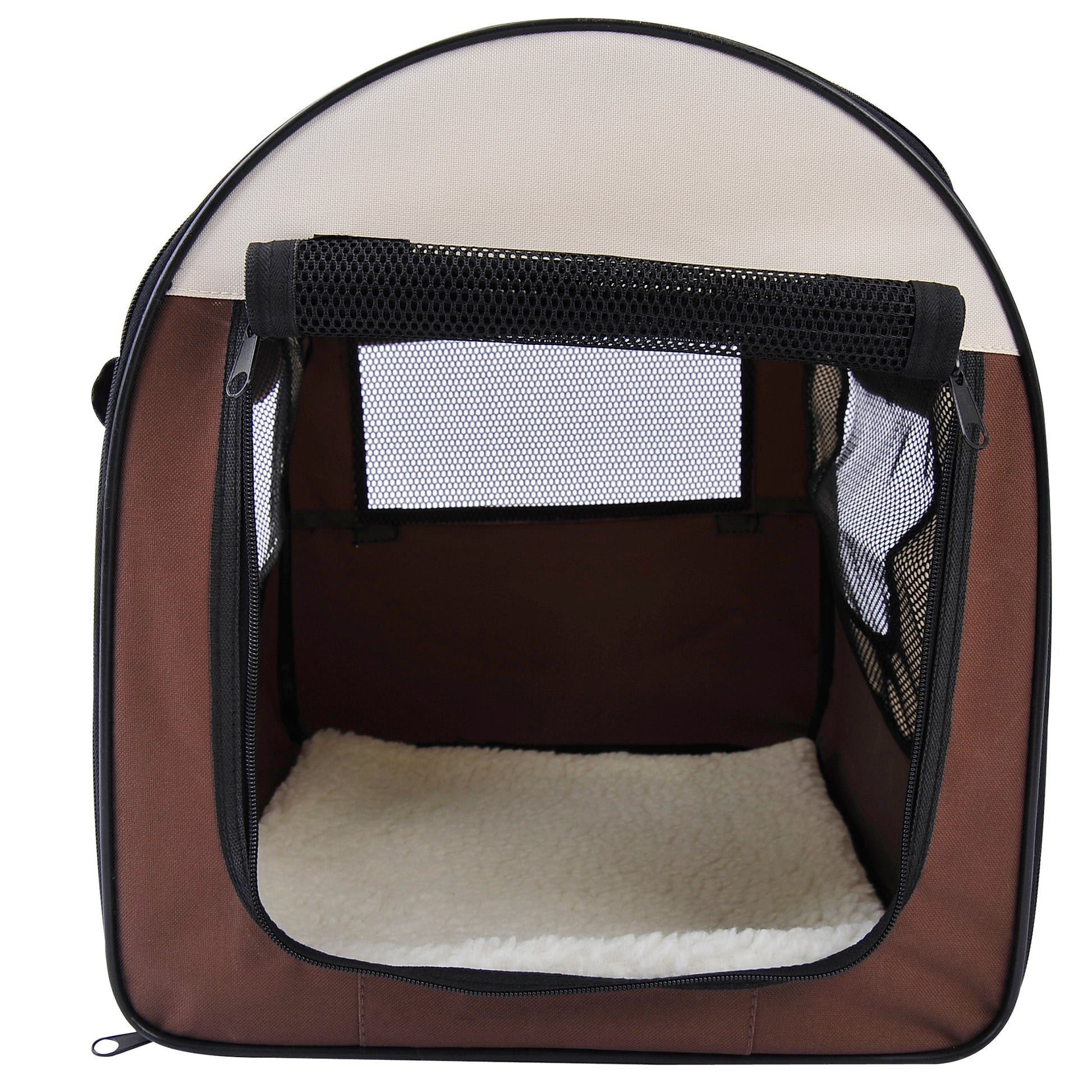 46Cm Foldable Pet Carrier Bag, Soft Side Fabric Dog Crate W/ Ground Stakes